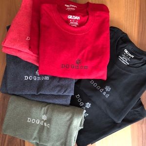 DOGmom/DOGdad mens and womens t-shirts. Crew neck. Sizes SM-XL.